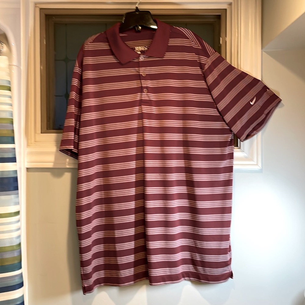 Burgundy & white striped Nike Golf dri-fit.